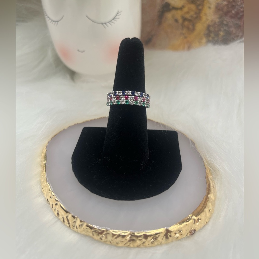 Trio Stack Rings (diamonds, rubies, sapphires and emeralds all lab created)